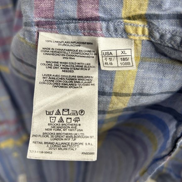 Brooks Brothers Linen Button Up Shirt Mens XL Plaid Pastel Madras Irish Linen - Picture 7 of 11
